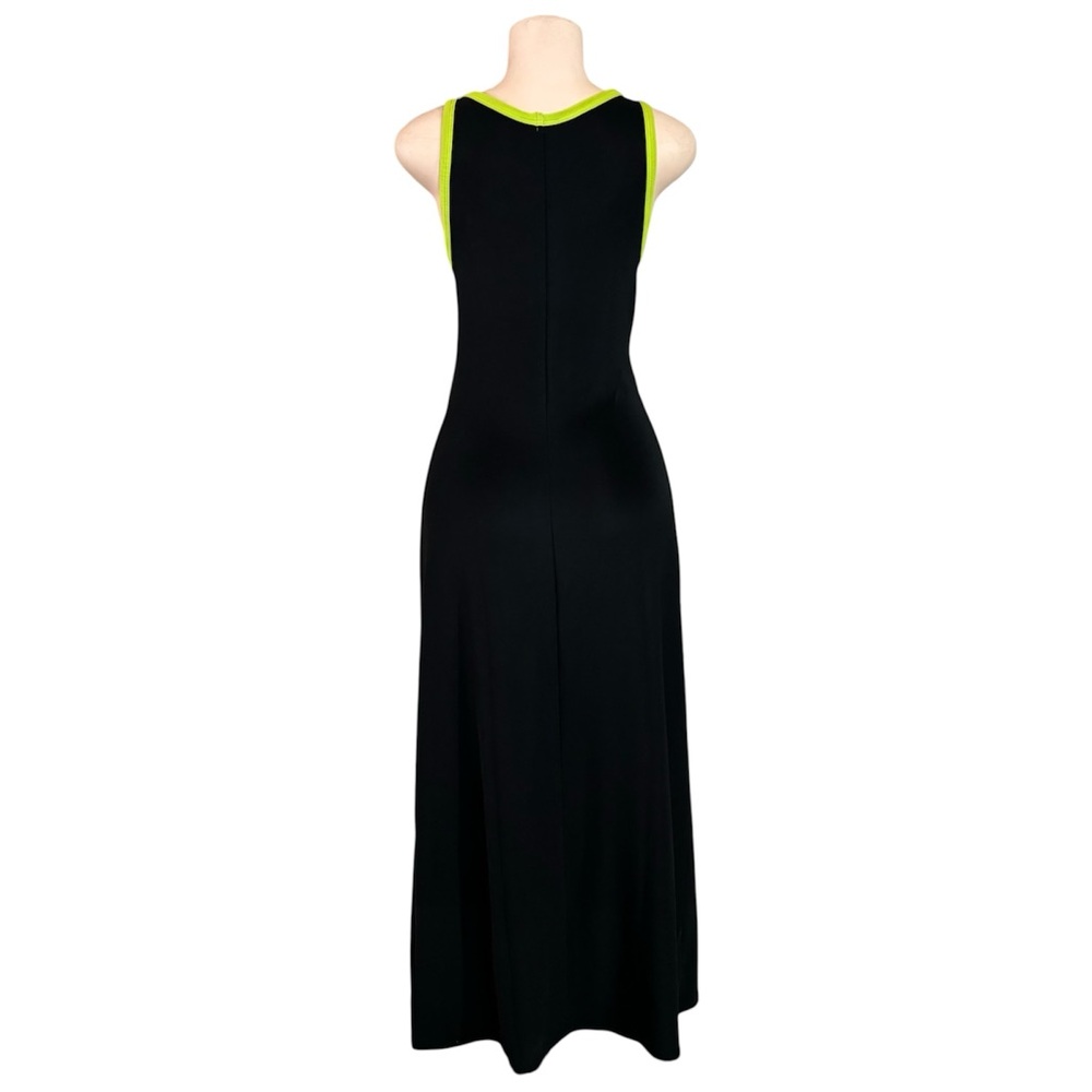 Vintage Y2K Sporty Maxi Dress Blk Neon Sleeveless Bodycon USA Sz M Tenniscore - Picture 2 of 9